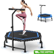50 Inch Hexagonal Mini Trampoline W/ 48 Bungee Cords  Adjustable T-Bar Handle