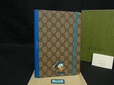 GUCCI Disney Donald Duck GG Pattern PVC Leather Notebook Brown Blue New