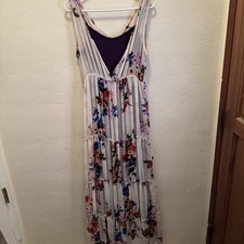 RAGA Floral Semi-Sheer Deep Plunge Maxi Dress Ruffles Romantic Flowy Lining Med.