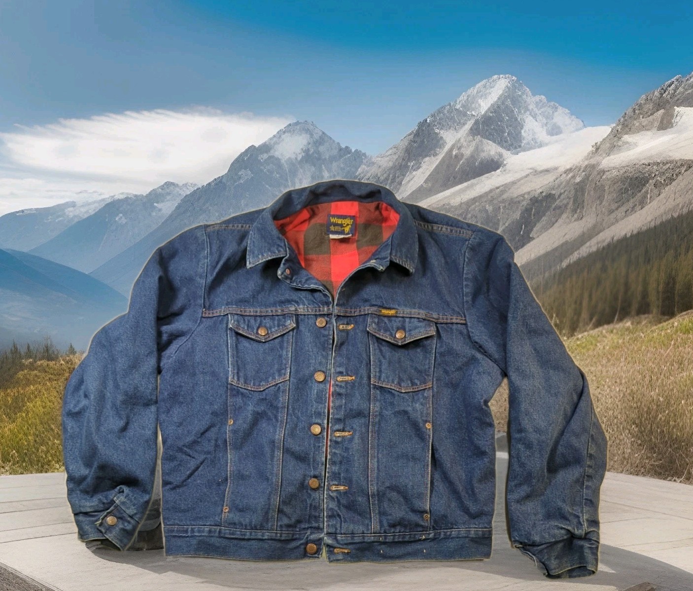 Vintage 1980s Wrangler Flannel-Lined Denim Jacket for Men Size Large 74586PW-image