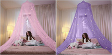 Pink Purple Bed Canopy for Girls with Glowing Stars - Princess Crib Netting Ro