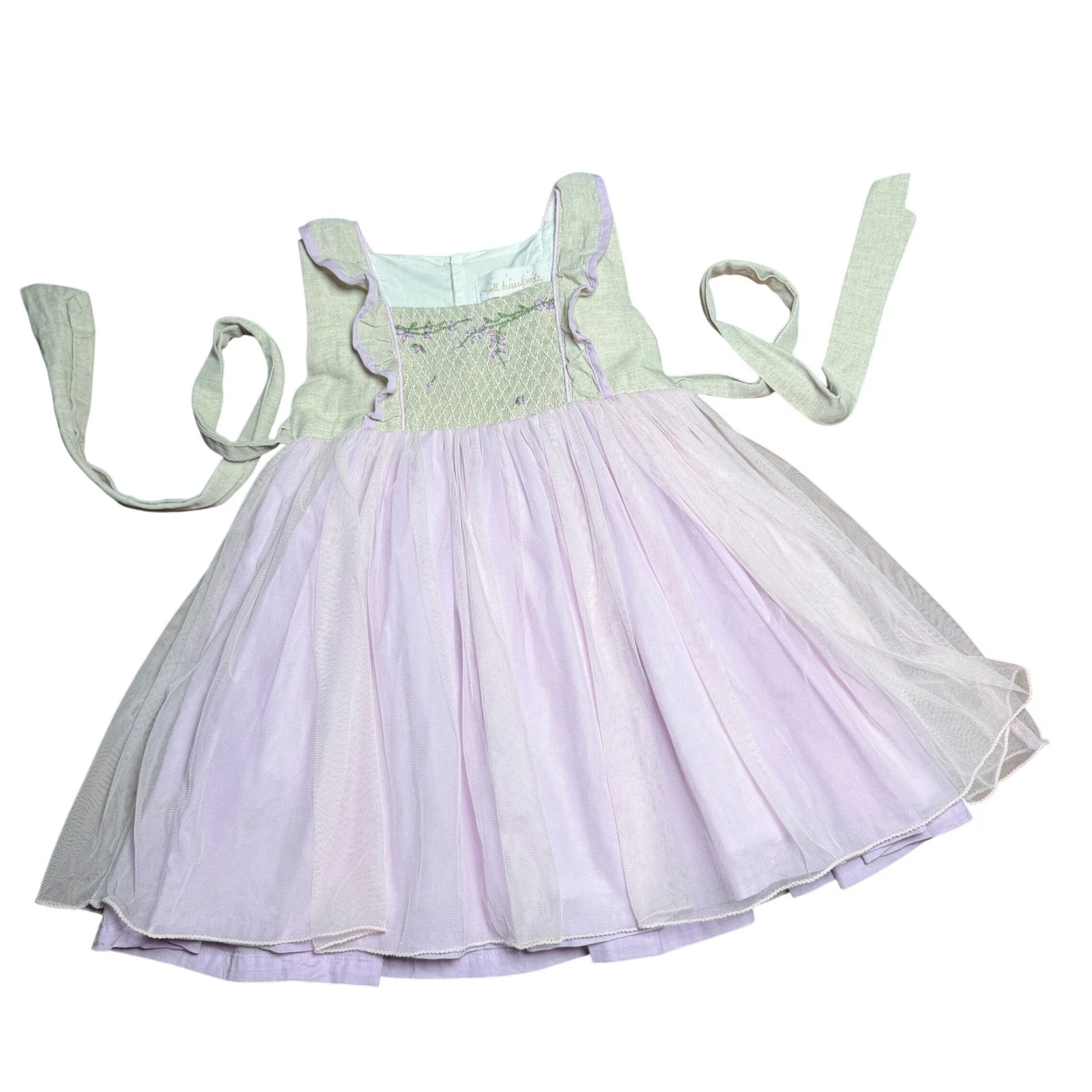 Well Dressed Wolf Lilac Wisteria 4T Dress Linen Smocked Tulle Boutique Fairy
