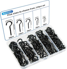 125Pc Screw Cup Hook Set 5 Sizes Black Ceiling Hooks for Hanging Lights Decor
