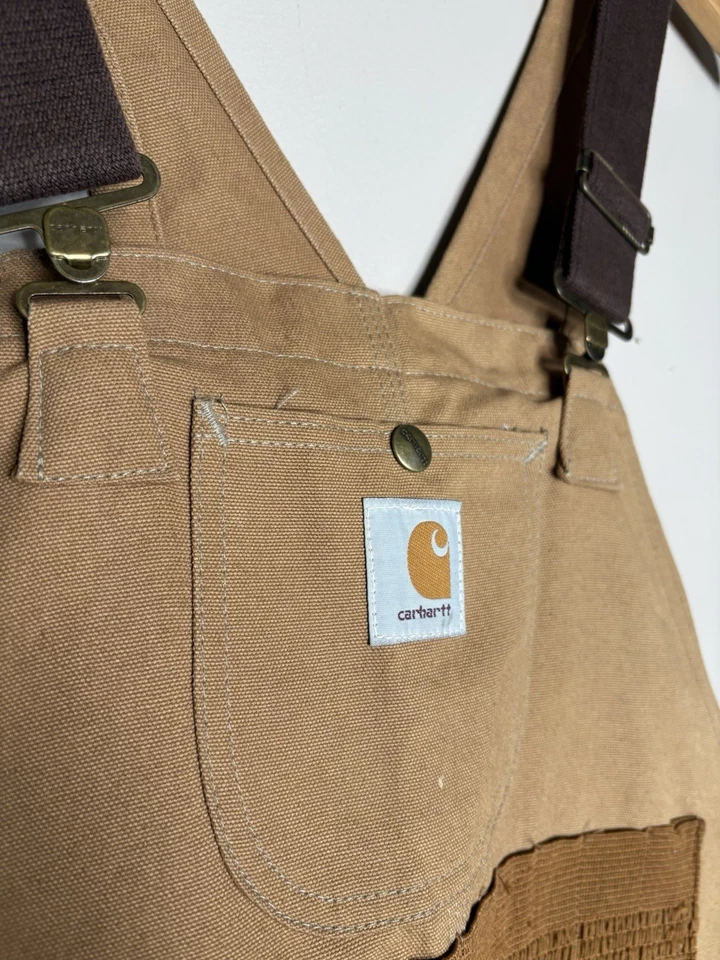 Vintage 80s Carhartt Bibs Overalls Brown USA 38x30 Hunting Nylon Double Knee Vtg - Image 4 of 4