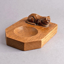 OAK PIN TRAY Dish CHURCH CAT Carved Mouser VINTAGE Mouseman Interest RARELY SEEN