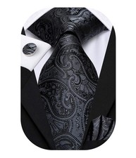 Men 63 Inches Tie Set Extra Long Necktie Paisley Pocket Square Cufflinks Big