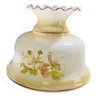 Vtg Milk Glass Hurricane Lamp Shade 4" Fitter HP Apple Blossoms Boho Cottagecore