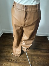 Women's Faux Leather Jogger Pants, Caramel Color, Cargo Pockets, Size L