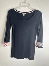 BURBERRY BRIT Womens Med. Black 3/4 Sleeve Pullover Top Flip Cuff