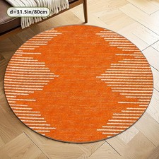 120 120cm Modern Round Mat - Orange Bold Stripe Pattern, Non-Slip Backing Mat