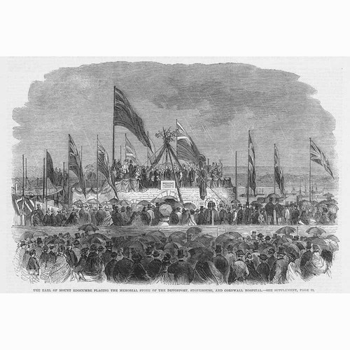 PLYMOUTH Foundation of Devonport Stonehouse & Cornwall Hospital - Old Print 1862