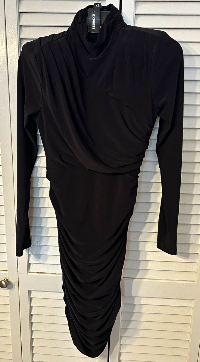black long sleeve dress express Express Women's XL Black Long Sleeve Short Faux Wrap Dress