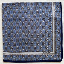 Vintage Handkerchief Blue Cotton Geometric Pattern Classic Pocket Square 16" J1
