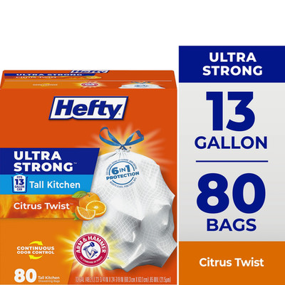 Ultra Strong 13 Gallon Trash Bags, Tall Kitchen Trash Bags, White, Citrus Twist