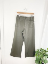 Anthropologie Maeve Olive Green Colette Faux Leather Wide Leg Pants Women  s 29