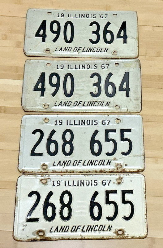 4 Collectasble Illinois Lic. Plates - One Pair 268-655, One Pair 490-364