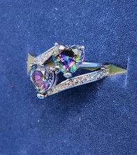 Vintage Sterling Silver 925 Size 5 Ring with Mystic Topaz Hearts Valentine's Day