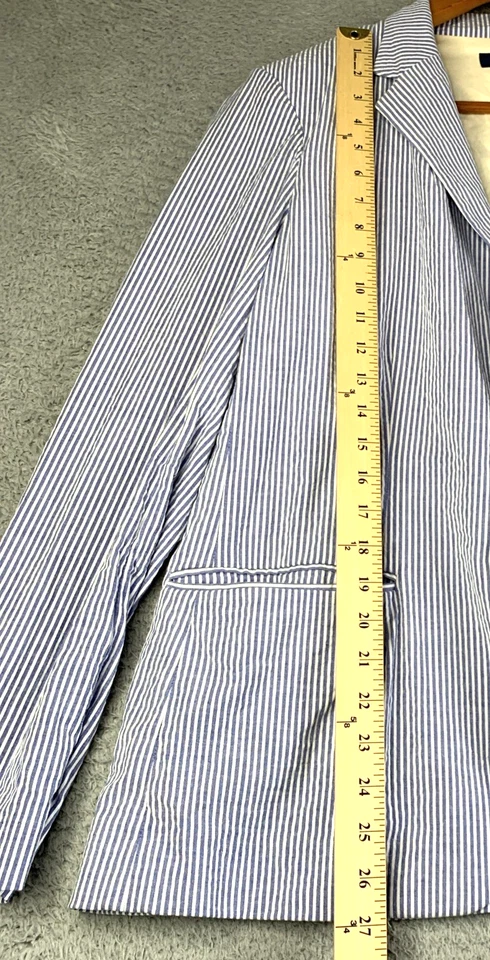 Blazer Polo Ralph Lauren Mujer Talla 14 Azul Rayas Seersucker Algodón Botones Foto 2 de 4