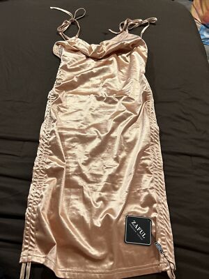 NWT ZAFUL Forever Young Burnished Gold Strappy Bodycon Dress Shirred Sides 