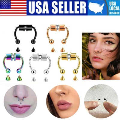 Magnetic Non-Piercing Nose Rings Fake Septum Segment Helix Club Clickers Punk US
