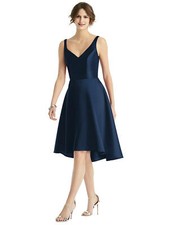NEW ALFRED SUNG V-Neck Sleeveless Sateen Twill Cocktail DRESS Size 10 $221 NAVY