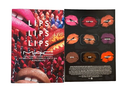 NEW 2 Mac Lips lips lips Lipstick Card 6 Samples Ruby Woo, Velvet Teddy, Dive