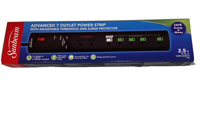 NEW Sunbeam Advance 7 Outlet Power Strip W/Surge Protector & Spaced Outlet 15A