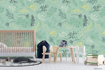 3D Hand Drawn Leaves Pattern Self-adhesive Removable Wallpaper Murals