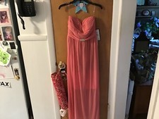 Teeze Me Juniors Ruched Chiffon gown in peach Nwt