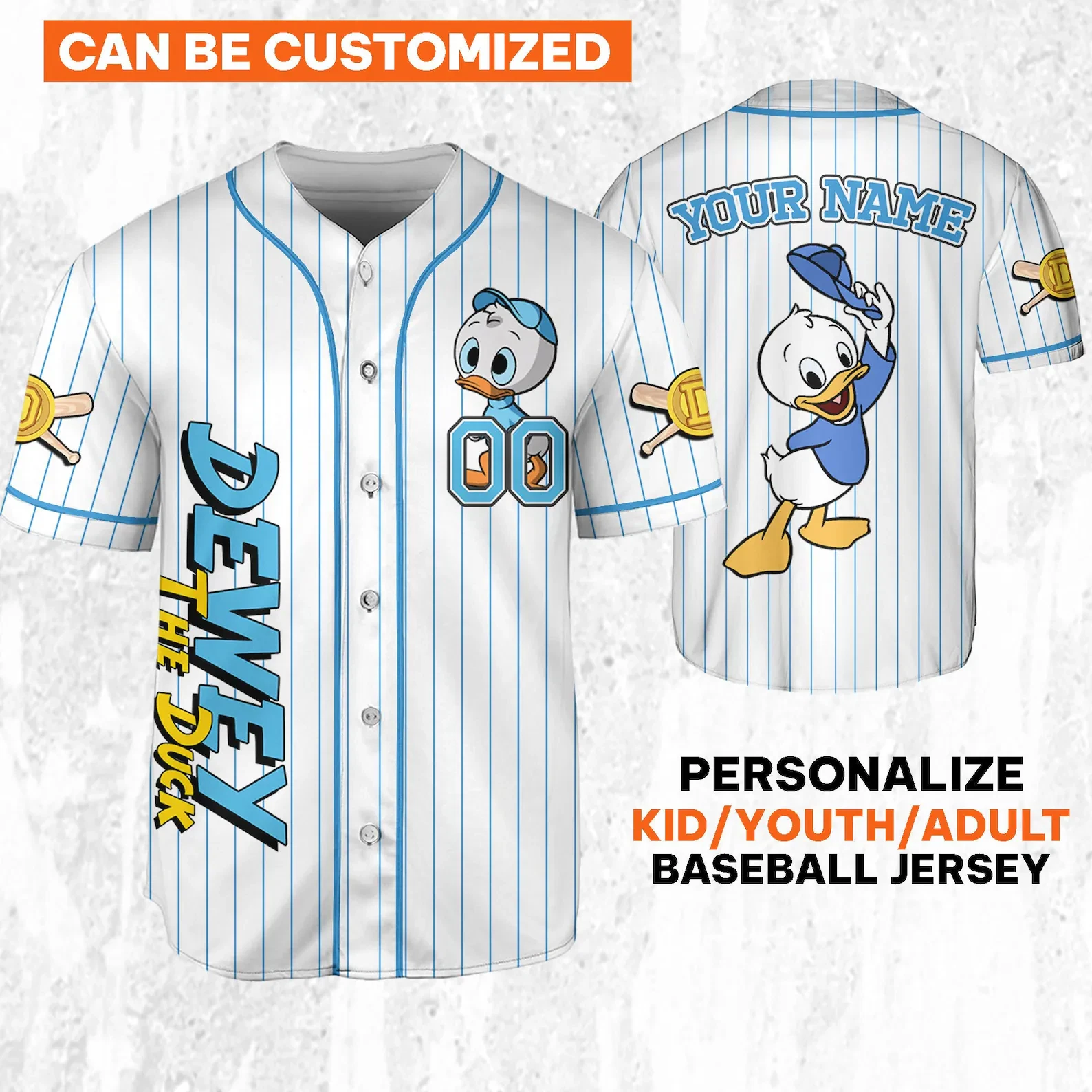 Custom Ducktales Dewey Classic Binding 3D BASEBALL JERSEY SHIRT