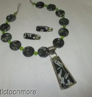VINTAGE PAT MALIN STERLING ORTHOCERAS FOSSIL PERIDOT STATEMENT NECKLACE & EARS