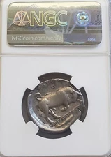 Lucania Thurium Distater Athena & Bull NGC CH Fine Silver Coin