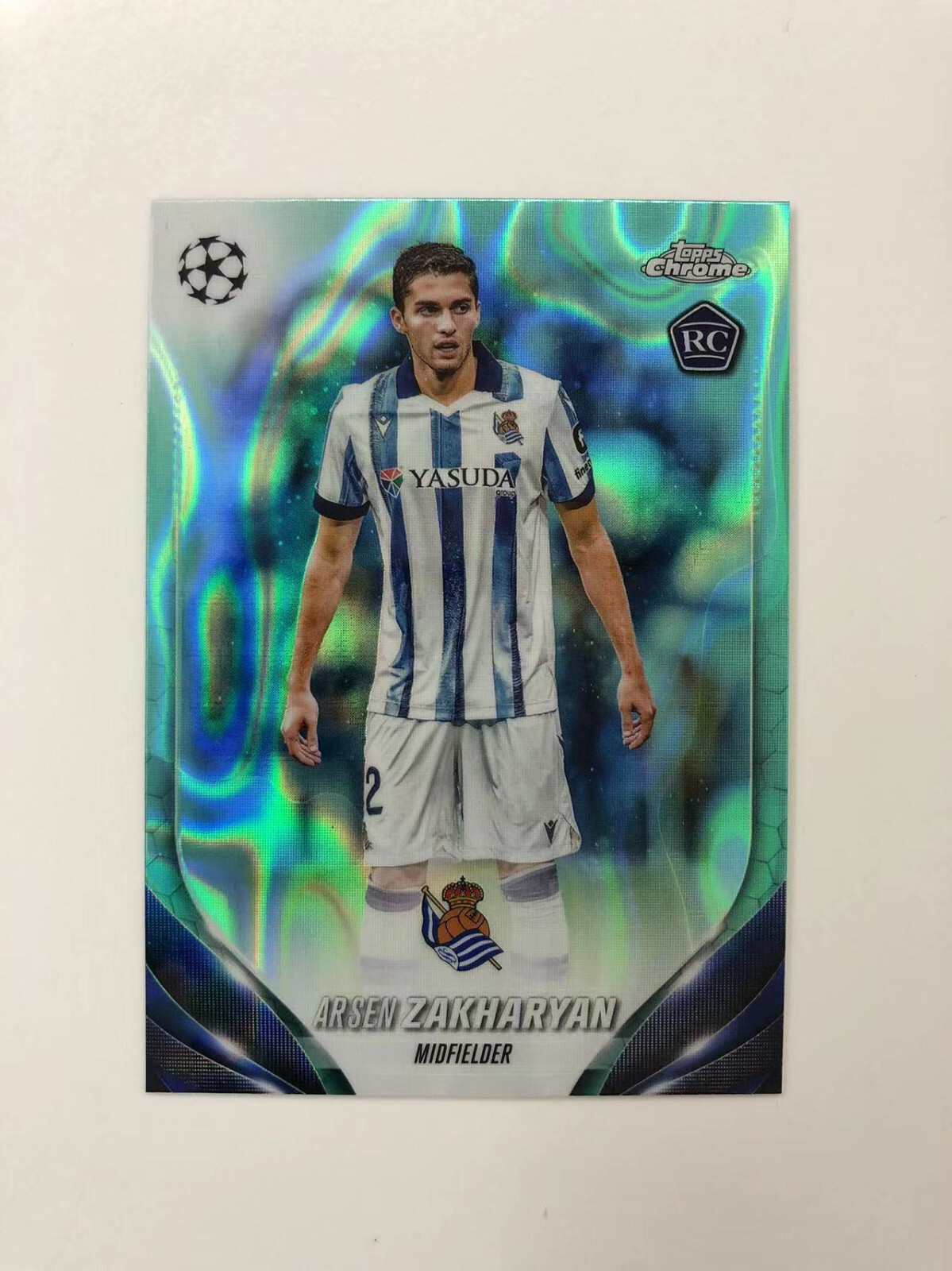 2023-24 Topps Chrome UCC Arsen Zakharyan RC Aqua Lava Refractor SP #141 KT01