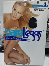 Bare LEGGs SHEER Shades Control Top Tinted Nude Navy Pantyhose Sz B New