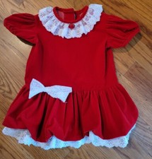 Vintage Red Velour Lace Holiday Christmas Dress 12 Months USA Infant Baby Girl
