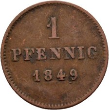 Bavaria Cu 1 Pfennig 1849 Maximilian II.   Copper 1.2g Original Coin #ATO225