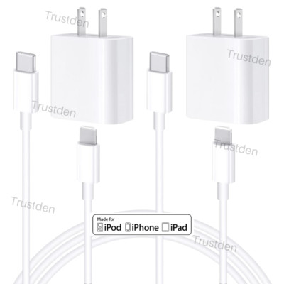 Fast USB C Cable Wall Cube 20W PD Charger Block for iPhone 11 12 13 Pro Max iPad
