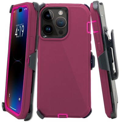 For Apple iPhone 15 Plus 15 Pro Max Shockproof Defender Case w/Belt Clip&Screen