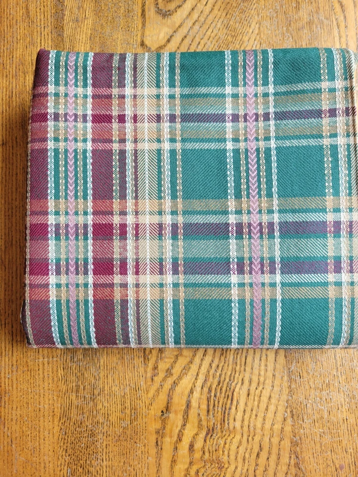 Vintage Green Plaid Uphostery Home Deco Fabric Coated Back 56"W x 32" L New - Image 2 of 4