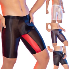 Men Underwear See Through Trunks Elephant Nose Shorts Nylon Pants Solid Color