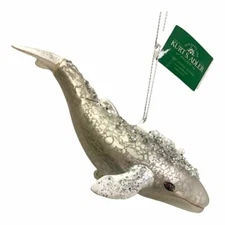 Kurt Adler Noble Gems Sparkling Glass White Whale Christmas Ornament