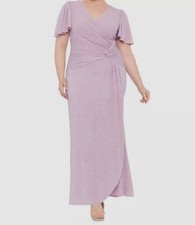 Xscape Women's Pink Metallic Flutter-Sleeve Gown Dress Plus Size 16W