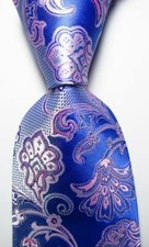 New Classic Floral Blue Pink JACQUARD WOVEN 100 Silk Men's Tie Necktie