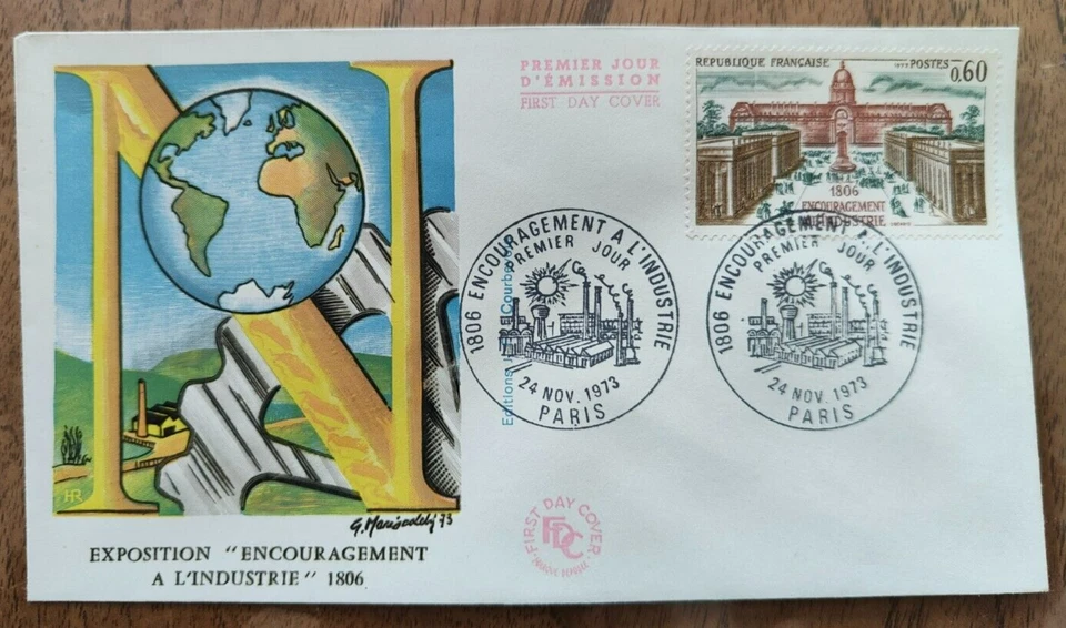 FDC ENVELOPPE 1ER JOUR 1973, Encouragement à l'industrie - Photo 1/1