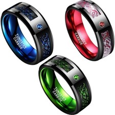 8mm Celtic Dragon Tungsten Carbide Mens Rings Carbon Fiber Wedding Band Comfort