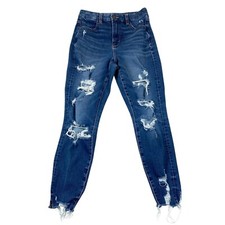 American Eagle Womens Jeans 4 Short Distressed High Rise Skinny Jeggings Blue