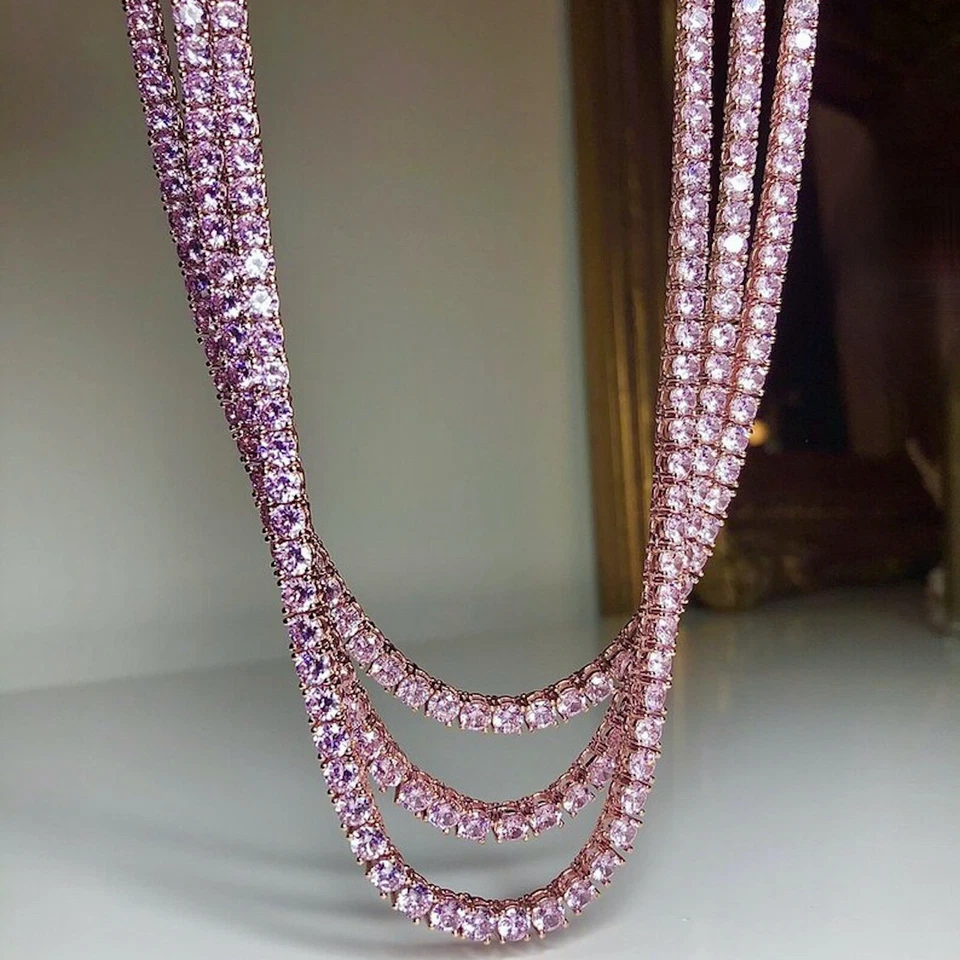 Collar Tenis Rosa Chapado en Oro Rosa 18k Hecho con Cristal Swarovski 5 mm Redondo Foto 2 de 4