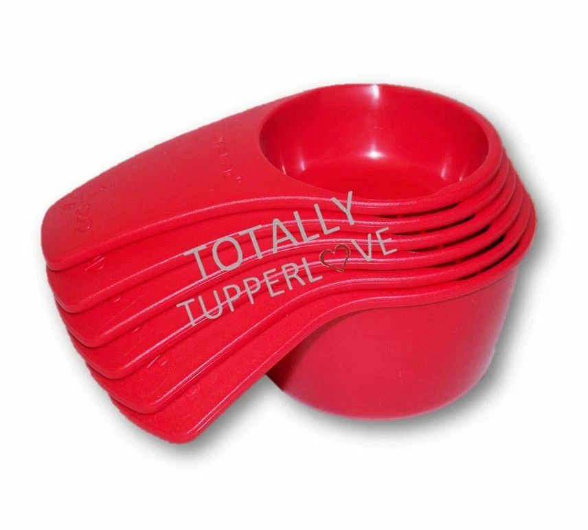 Tupperware Measuring Cups 6 Pieces Nesting Scoops Holiday Red