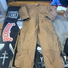 Key Insulated Overalls Outerwear Brown Work Men  s XL Short Lined Distressed Worn