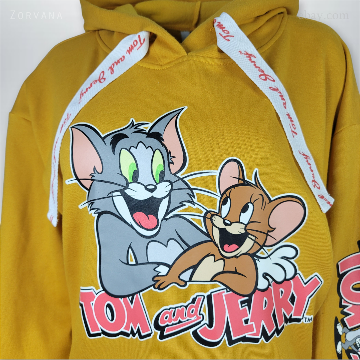 Tom and Jerry by Warner Bros WB Crop Top Mustard Hoodie Sweatshirt